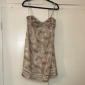 LOFT Cream and Brown Patterned Dress